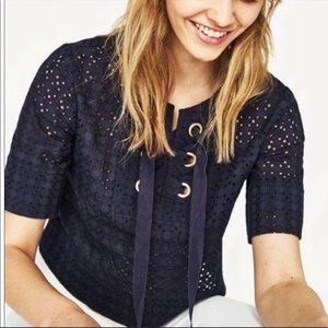 Zara Eyelet Lace Up Blouse